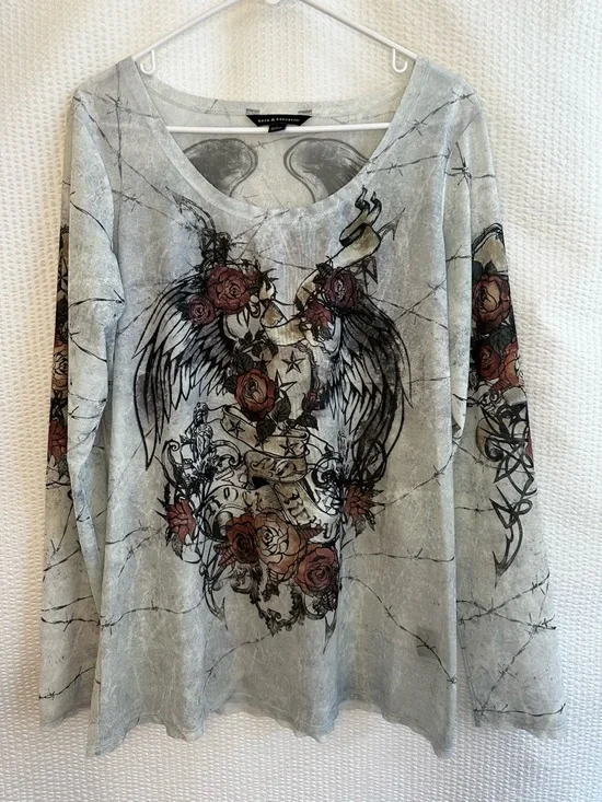 Rock & Republic Women’s Floral Gray Long Sleeve Top Size: Large - Picture 1 of 7